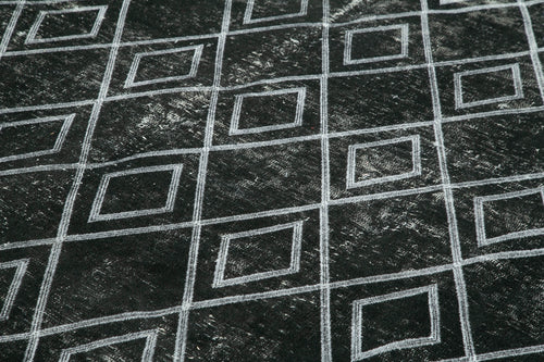 Geometric Carpet Siyah Geometrik Pamuk Yün El Dokuma Halısı 290x369 Agacan