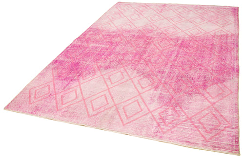 Geometric Carpet Pembe Geometrik Pamuk Yün El Dokuma Halısı 205x295 Agacan