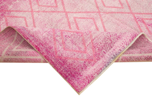 Geometric Carpet Pembe Geometrik Pamuk Yün El Dokuma Halısı 205x295 Agacan