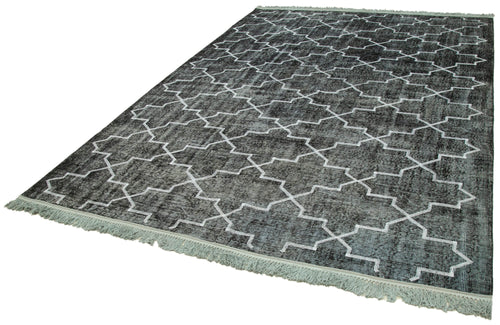 Geometric Carpet Siyah Geometrik Pamuk Yün El Dokuma Halısı 224x320 Agacan