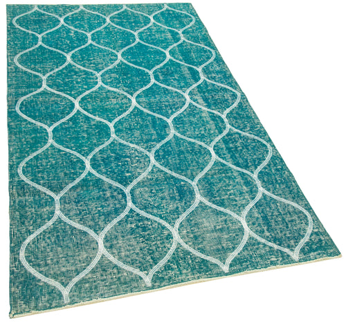Geometric Carpet Turkuaz Geometrik Pamuk Yün El Dokuma Halısı 106x200 Agacan