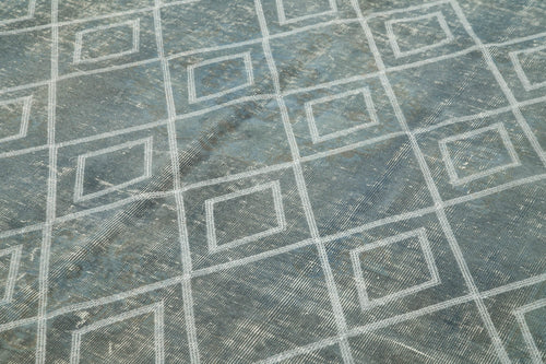 Geometric Carpet Mavi Geometrik Pamuk Yün El Dokuma Halısı 192x294 Agacan