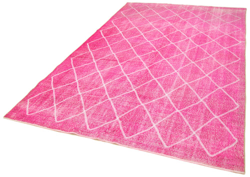 Geometric Carpet Pembe Geometrik Pamuk Yün El Dokuma Halısı 193x316 Agacan