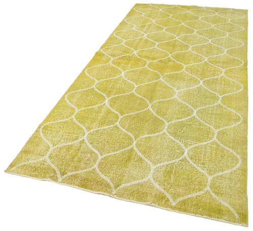 Geometric Carpet Sarı Geometrik Pamuk Yün El Dokuma Halısı 139x307 Agacan