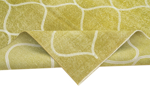 Geometric Carpet Sarı Geometrik Pamuk Yün El Dokuma Halısı 139x307 Agacan