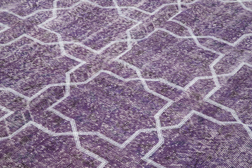 Geometric Carpet Mor Geometrik Pamuk Yün El Dokuma Halısı 221x299 Agacan