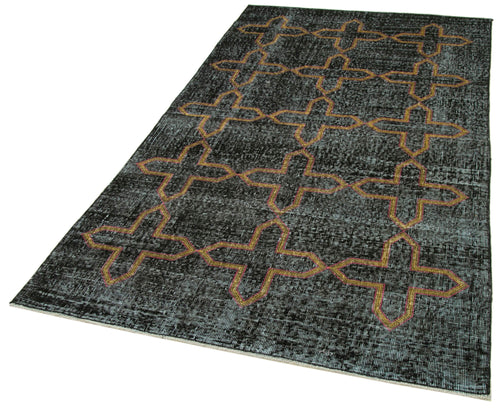 Geometric Carpet Siyah Geometrik Pamuk Yün El Dokuma Halısı 130x224 Agacan