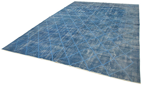 Geometric Carpet Mavi Geometrik Pamuk Yün El Dokuma Halısı 267x381 Agacan