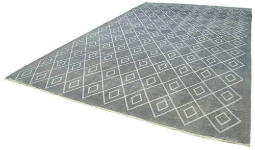 Geometric Carpet Gri Geometrik Pamuk Yün El Dokuma Halısı 302x484 Agacan