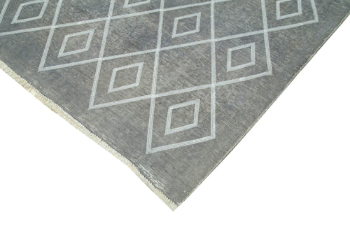 Geometric Carpet Gri Geometrik Pamuk Yün El Dokuma Halısı 302x484 Agacan