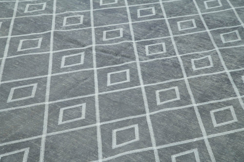Geometric Carpet Gri Geometrik Pamuk Yün El Dokuma Halısı 302x484 Agacan