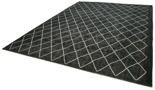 Geometric Carpet Siyah Geometrik Pamuk Yün El Dokuma Halısı 310x407 Agacan