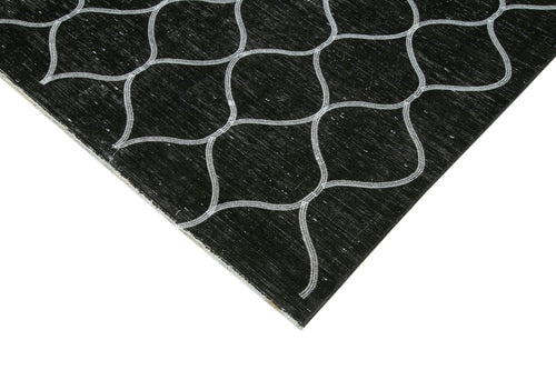Geometric Carpet Siyah Geometrik Pamuk Yün El Dokuma Halısı 293x387 Agacan