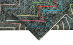 Geometric Carpet Siyah Geometrik Pamuk Yün El Dokuma Halısı 147x370 Agacan