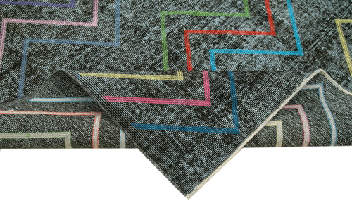 Geometric Carpet Siyah Geometrik Pamuk Yün El Dokuma Halısı 147x370 Agacan