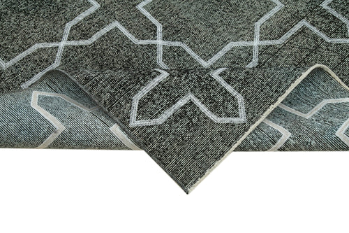 Geometric Carpet Siyah Geometrik Pamuk Yün El Dokuma Halısı 140x408 Agacan