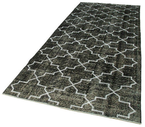 Geometric Carpet Siyah Geometrik Pamuk Yün El Dokuma Halısı 142x352 Agacan