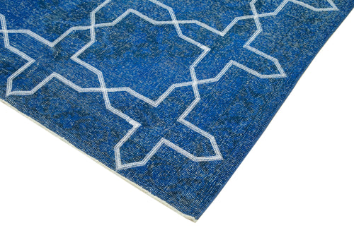 Geometric Carpet Mavi Geometrik Pamuk Yün El Dokuma Halısı 144x402 Agacan