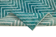 Geometric Carpet Turkuaz Geometrik Pamuk Yün El Dokuma Halısı 143x400 Agacan