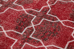Geometric Carpet Kırmızı Geometrik Pamuk Yün El Dokuma Halısı 140x412 Agacan
