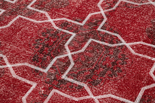 Geometric Carpet Kırmızı Geometrik Pamuk Yün El Dokuma Halısı 140x412 Agacan
