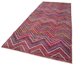 Geometric Carpet Pembe Geometrik Pamuk Yün El Dokuma Halısı 148x386 Agacan