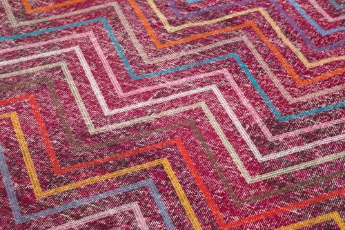 Geometric Carpet Pembe Geometrik Pamuk Yün El Dokuma Halısı 148x386 Agacan