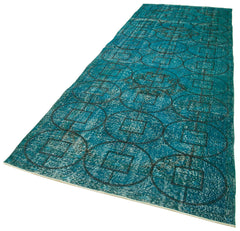 Geometric Carpet Turkuaz Geometrik Pamuk Yün El Dokuma Halısı 141x414 Agacan