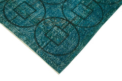 Geometric Carpet Turkuaz Geometrik Pamuk Yün El Dokuma Halısı 141x414 Agacan