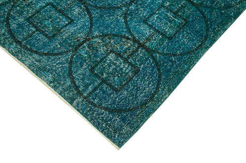 Geometric Carpet Turkuaz Geometrik Pamuk Yün El Dokuma Halısı 141x414 Agacan