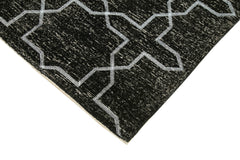 Geometric Carpet Siyah Geometrik Pamuk Yün El Dokuma Halısı 139x384 Agacan