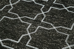 Geometric Carpet Siyah Geometrik Pamuk Yün El Dokuma Halısı 139x384 Agacan