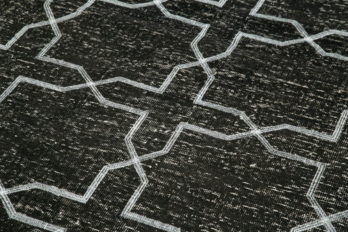 Geometric Carpet Siyah Geometrik Pamuk Yün El Dokuma Halısı 139x384 Agacan