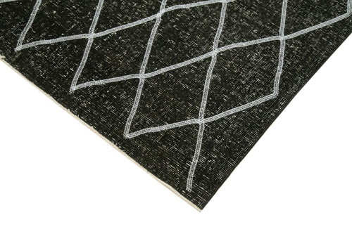 Geometric Carpet Siyah Geometrik Pamuk Yün El Dokuma Halısı 146x387 Agacan