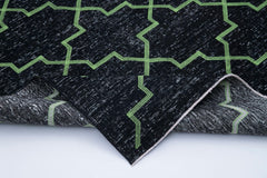 Geometric Carpet Siyah Geometrik Pamuk Yün El Dokuma Halısı 141x388 Agacan