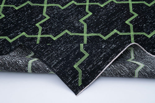 Geometric Carpet Siyah Geometrik Pamuk Yün El Dokuma Halısı 141x388 Agacan