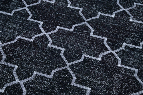 Geometric Carpet Siyah Geometrik Pamuk Yün El Dokuma Halısı 159x295 Agacan