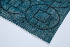 Geometric Carpet Turkuaz Geometrik Pamuk Yün El Dokuma Halısı 143x378 Agacan