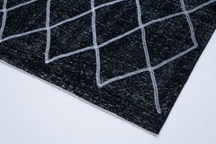 Geometric Carpet Siyah Geometrik Pamuk Yün El Dokuma Halısı 142x392 Agacan
