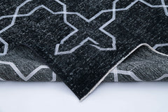 Geometric Carpet Siyah Geometrik Pamuk Yün El Dokuma Halısı 144x394 Agacan