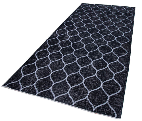 Geometric Carpet Siyah Geometrik Pamuk Yün El Dokuma Halısı 152x342 Agacan