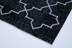 Geometric Carpet Siyah Geometrik Pamuk Yün El Dokuma Halısı 142x395 Agacan