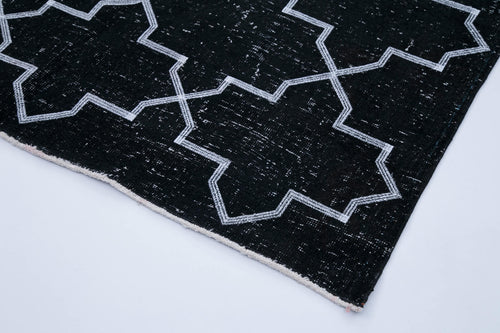 Geometric Carpet Siyah Geometrik Pamuk Yün El Dokuma Halısı 143x386 Agacan