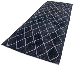 Geometric Carpet Siyah Geometrik Pamuk Yün El Dokuma Halısı 141x368 Agacan