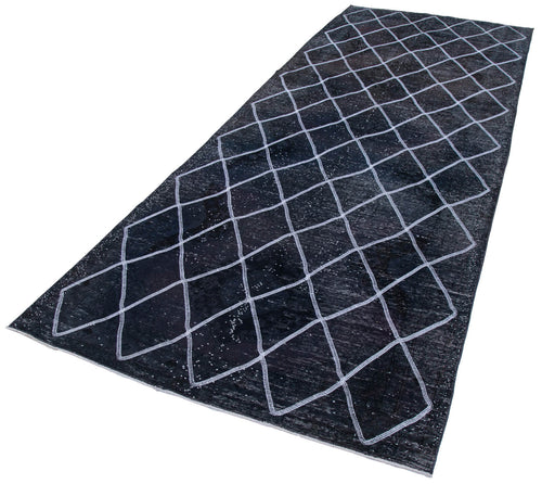 Geometric Carpet Siyah Geometrik Pamuk Yün El Dokuma Halısı 141x368 Agacan
