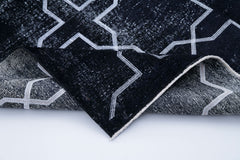 Geometric Carpet Siyah Geometrik Pamuk Yün El Dokuma Halısı 140x392 Agacan