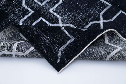 Geometric Carpet Siyah Geometrik Pamuk Yün El Dokuma Halısı 140x392 Agacan