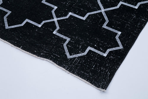 Geometric Carpet Siyah Geometrik Pamuk Yün El Dokuma Halısı 145x388 Agacan
