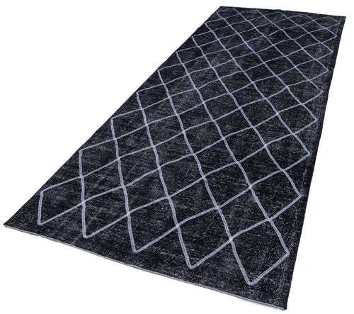 Geometric Carpet Siyah Geometrik Pamuk Yün El Dokuma Halısı 144x377 Agacan