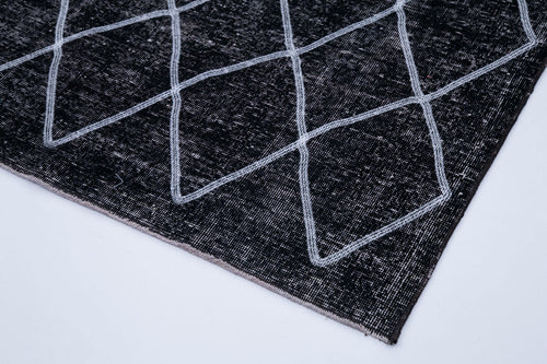 Geometric Carpet Siyah Geometrik Pamuk Yün El Dokuma Halısı 144x377 Agacan